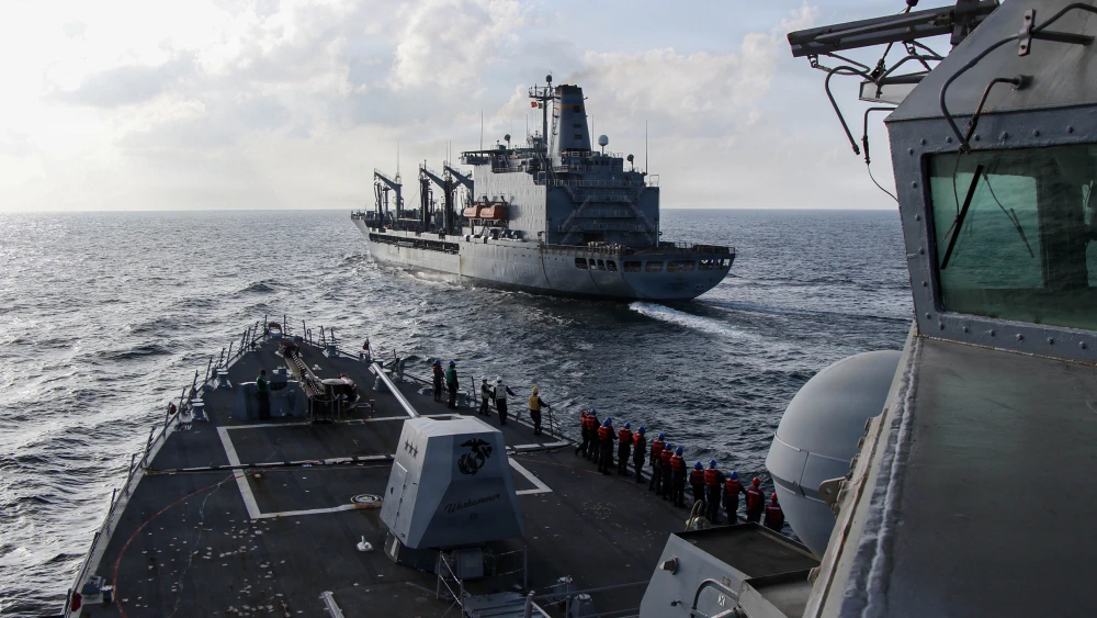 A large U.S. naval ship.