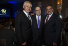 Editorial: Leadership That Refused to Whisper From left to right: Secretary of Defense Chuck Hagel, ADL National Director Abraham Foxman and former Secretary of Defense Leon Panetta at the ADL’s centennial dinner in New York City, Oct. 31, 2013.