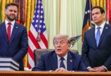 U.S. Secretary of State Marco Rubio attends working-level peace talks with Israel and Lebanon at the White House, April 23, 2026.