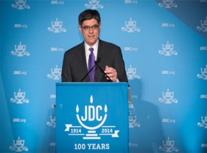 Treasury Secretary Jacob Lew speaks at the JDC centennial dinner on Dec. 11 in Washington, D.C.  Photo by Richard Greenhouse for JDC 