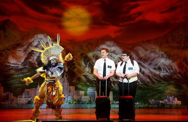 Monica L. Patton, David Larsen, Cody Jamison Strand perform in The Book of Mormon national tour. Photo by Joan Marcus, 2014  