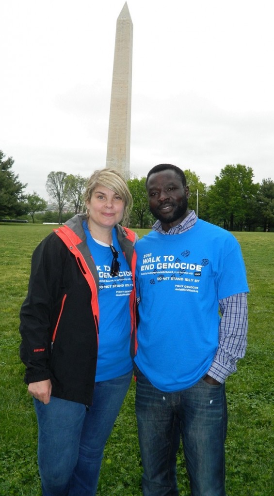 Martha Boshnick, co-chair of the Darfur Interfaith Network, left, and Gutti Kanjam, a Sudanese man, at Sunday’s “Walk to End Genocide.” Photo by Jared Feldschreiber