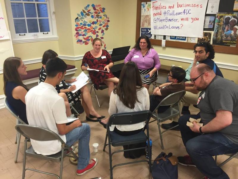 Members of Jews United for Justice met on June 9 about their paid family leave campaign, one of the group’s priorities this year. Facebook 