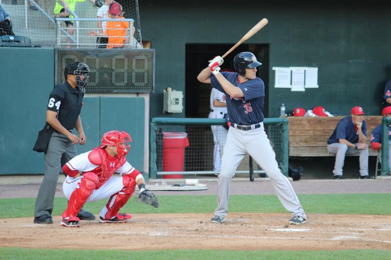 Nate Freiman at bat for the Portland Sea Dogs in a game against the Harrisburg Senators in Pennsylvania, in May. Photo by Hillel Kuttler