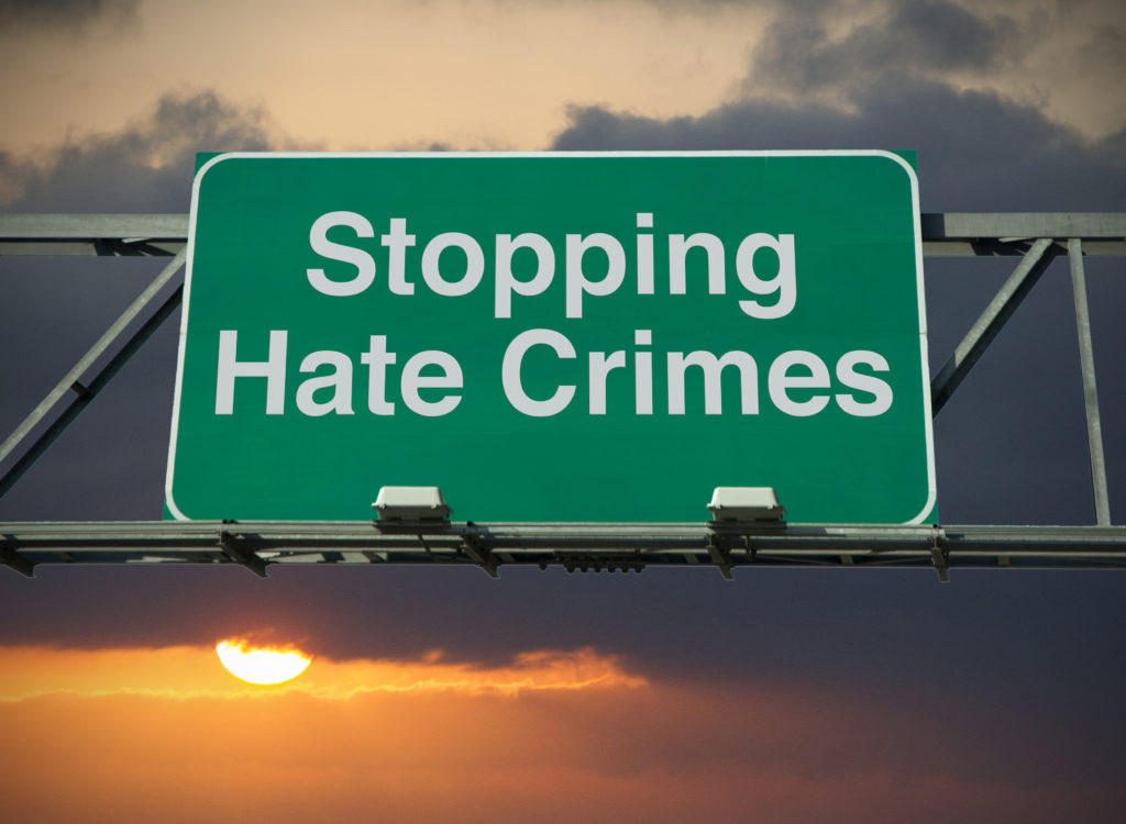 Stopping Hate Crimes sign