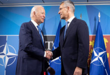 President Joe Biden, left, meets with NATO Secretary General Jens Stoltenberg at the NATO summit in Madrid.