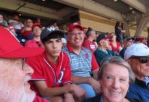 Members of Tikvat Israel Congregation, including Rabbi Marc Israel and his family, cheers on the Washington Nationals to a 9-3 victory over the Philadelphia Phillies on Fathers’ Day