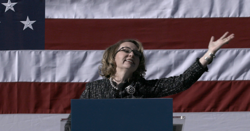Gabby Giffords gives a speech in an archival scene from “Gabby Giffords Won’t Back Down.”