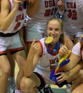 Abby Meyers after receiving her gold medal at the Maccabiah Games