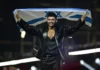 Noam Bettan, representing Israel, arrives on stage for the final of the Eurovision Song Contest 2026 at Wiener Stadthalle in Vienna on May 16.