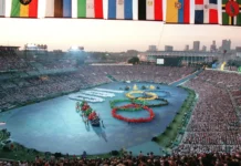 Opinion: Abe Foxman and Bernie Marcus – Reflections on Two Men and One Vision A general view of the Olympic Stadium as performers form the Olympic rings and the number 100 during the opening ceremony of the Centennial Olympic Games in Atlanta, July 19, 1996.