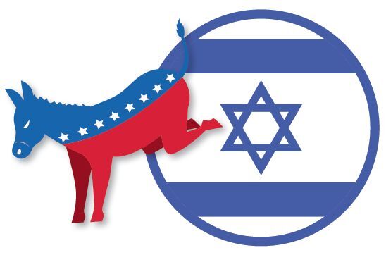 Democratic Donkey kicking the Israel flag