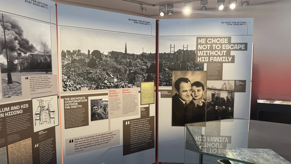 Display at the Museum of Jewish Heritage exhibit “Will These Words Reach You? The Underground Archive of the Warsaw Ghetto” in New York City Sept. 17.